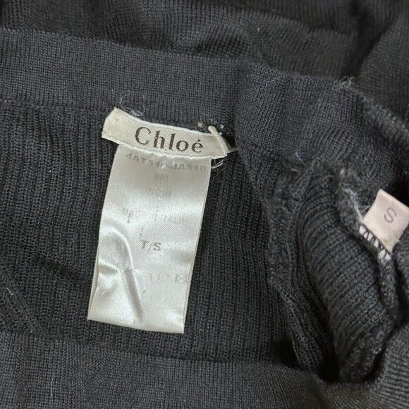 Chloé Top US Small Womens Black Balloon Sleeve Ribbed Wool Knit Pullover Fitted - Picture 6 of 6